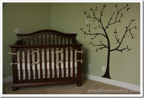 nursery crib and tree decal