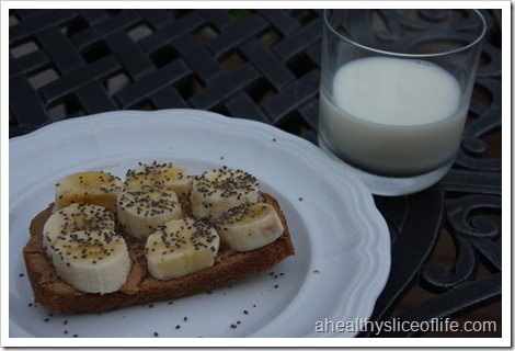 toast, peanut butter, banana and chia seeds