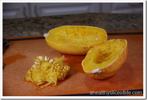how to cook a spaghetti squash- scoop out the guts