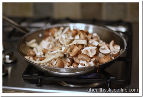 sauteed mushrooms with carmelized shallots - mushrooms in pan