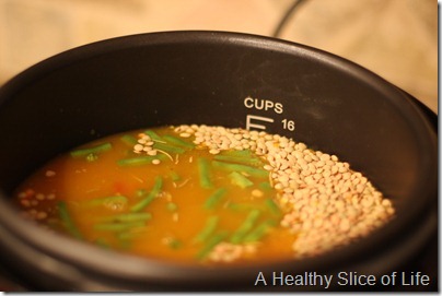 Vegetable Lentil Stoup in Pressure Cooker - ready for pressure