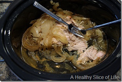 slow cooker pork bbq- drain and shred