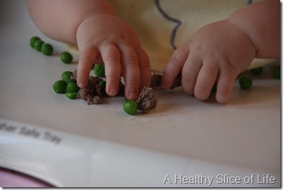 baby led weaning- ground beef and peas