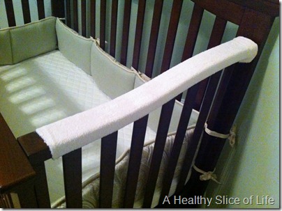 chewing on crib rails- felt cover for crib rail 2