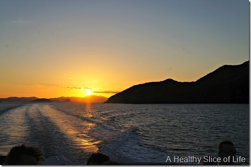 sailing in the BVI- island time- ferry sunset