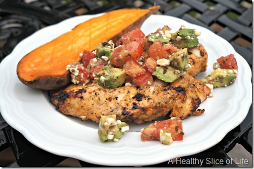 grilled chicken with avocado feta salsa