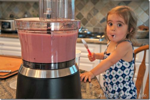 toddler friendly hidden berry cherry frozen yogurt pops- loud food processor