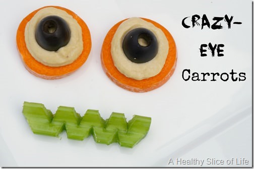 healthy kid-friendly Halloween goodies- crazy eye carrots