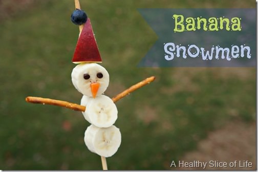 healthy christmas snacks for kids- banana snowmen 1