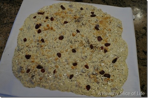 white chocolate and chia seed crunch- toppings and fridge