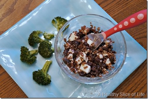 toddler meal prep- quinoa and feta bowl with dressing