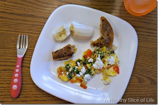 toddler meal prep- veggie egg scramble and toast
