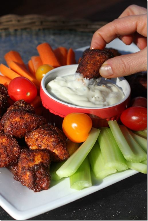 sweet and spicy baked chicken bites- dipped