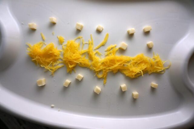 baby led weaning meals- spaghetti squash and cheese